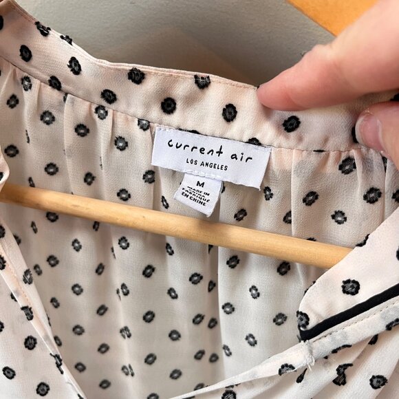 Current Air Sheer Black and Cream Polka Dot Blouse- Size M - Picture 2 of 5